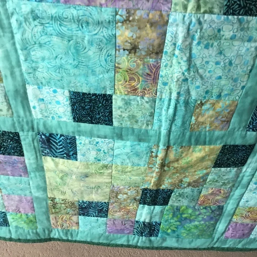 Handmade Quilt Beautiful Aqua Tones
